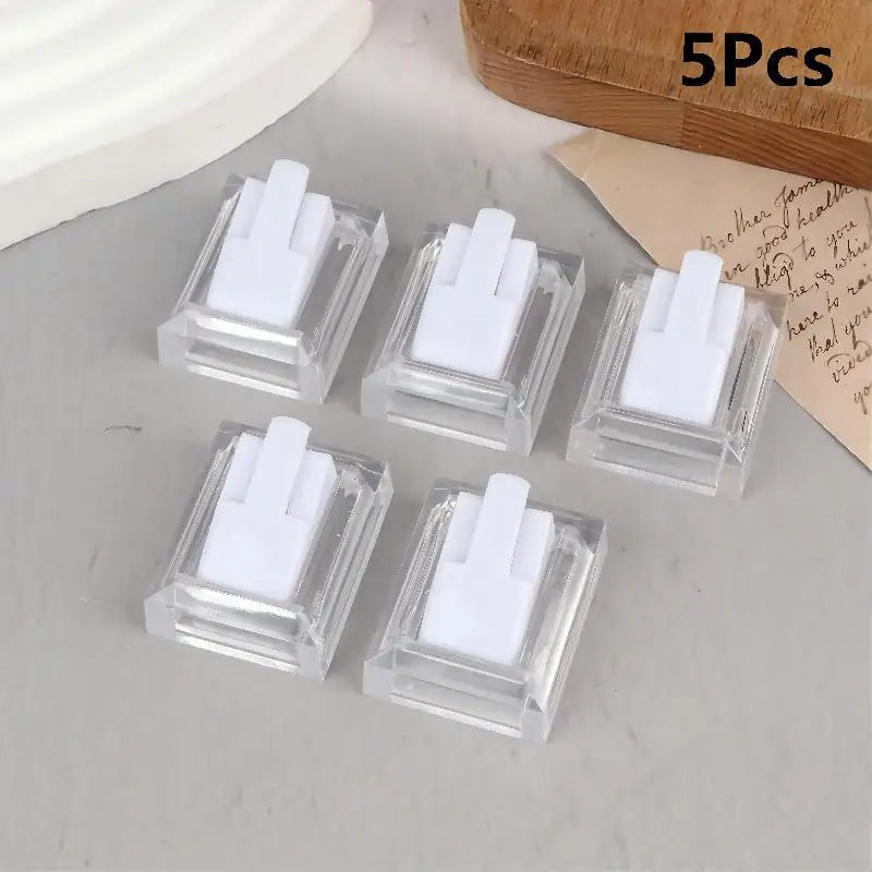 5Pcs Clear Ring Display Stands, Jewelry Ring Tray Storage Organizer Holder, Counter Showcase Display Props Oasis Select 5Pcs White