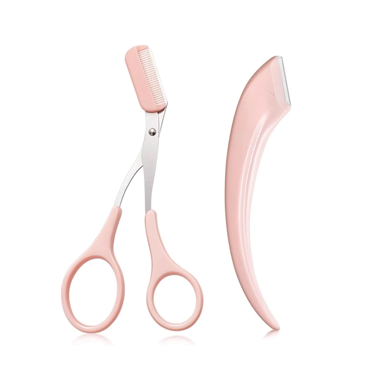Precision Eyebrow Trimmer Set Stainless Steel Scissors Comb Curved Razor Facial Hair Remover Grooming Kit Unisex Beauty Tools Oasis Select Combo 2pcs