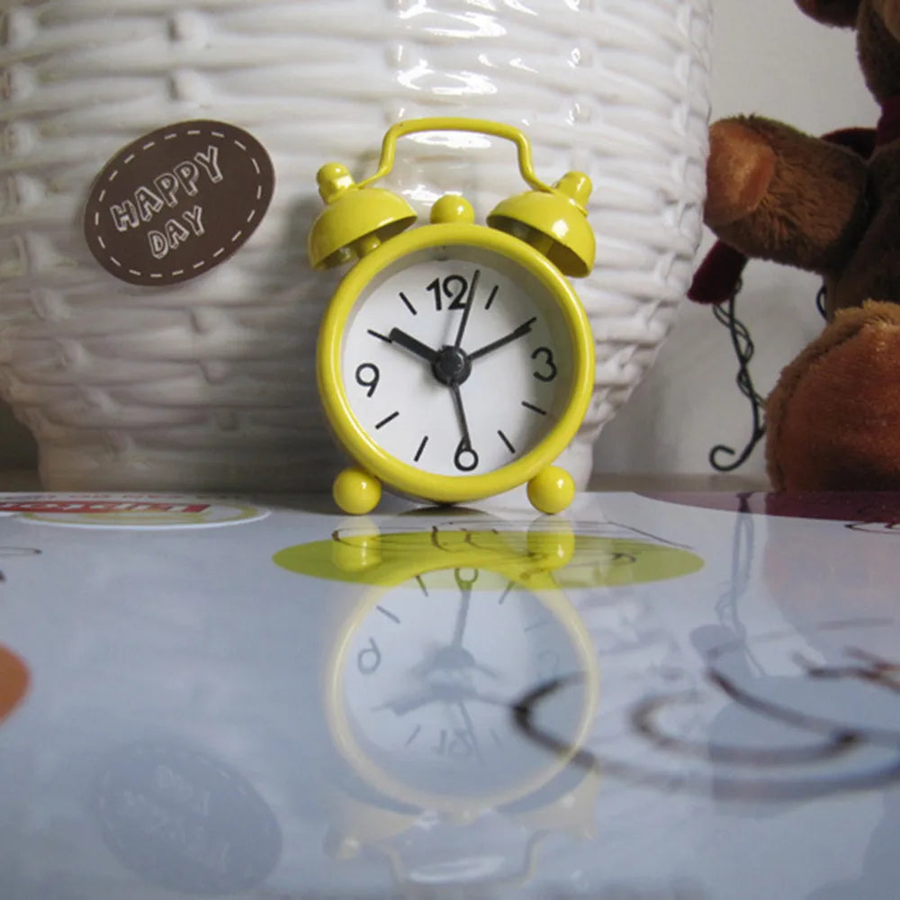 Retro Mini Double Bell Alarm Clock – Metal Quartz Desk Clock Retro Alarm Clock Oasis Select Yellow