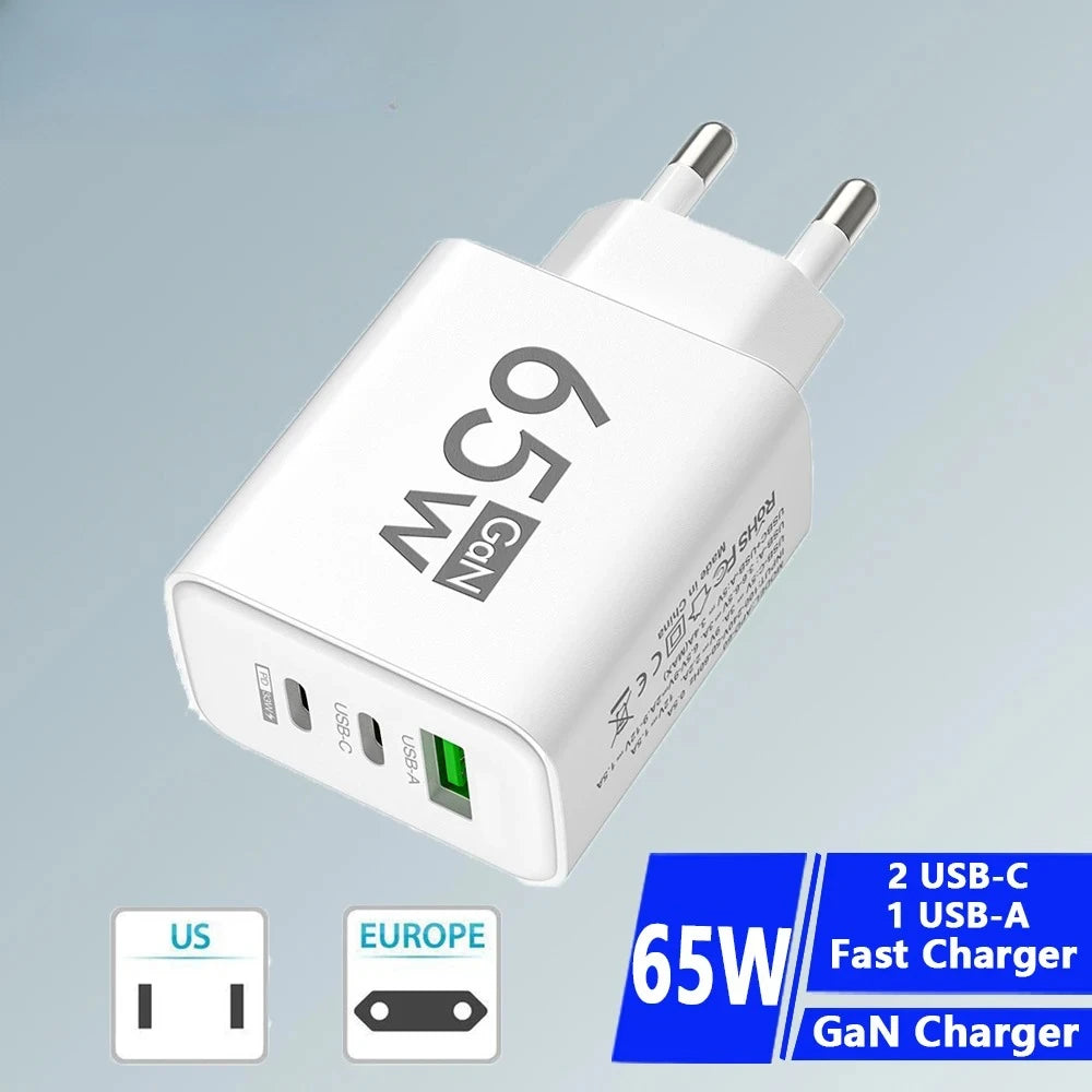 Fast Charging 65W USB-C Charger Charger PD Quick Charge 3.0 Wall For Phone Adapter For iPhone 15 Xiaomi POCO Samsung Oneplus Oasis Select