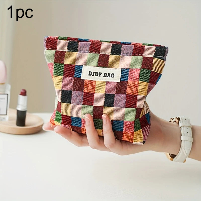 1pc Mini Female Cosmetic Bag Portable Red Soft Small Sanitary Napkin Storage Bag Commuter Coin Key Bag Portable Bank Card Bag Oasis Select 1pc