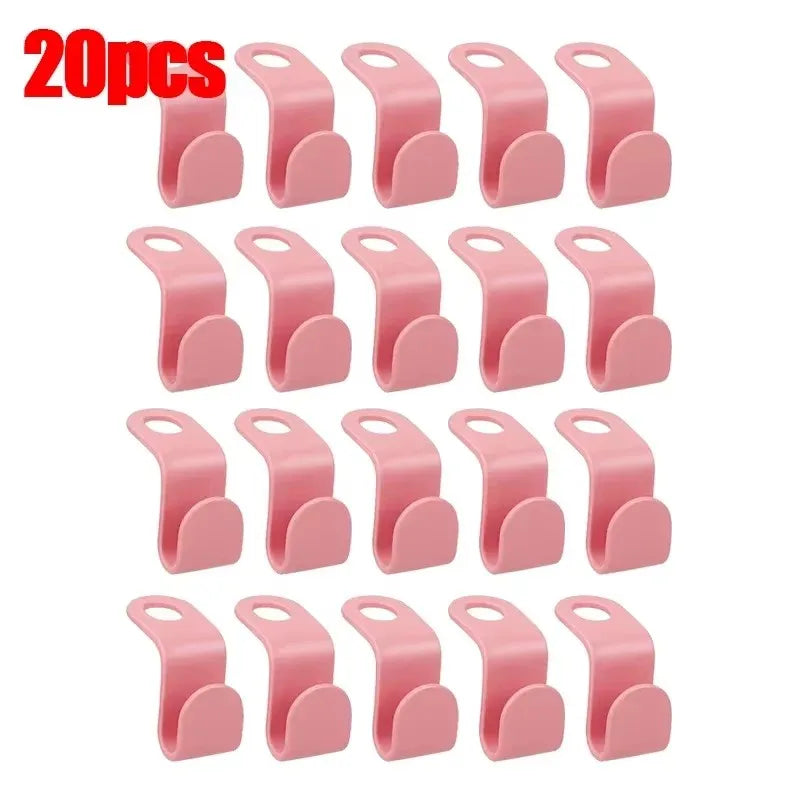 10-50pc Multi Functional Wardrobe Hanger Hook, Hat Hook, Plastic Wardrobe Stacking Hanger, Bedroom Storage Wardrobe Storage Rack Oasis Select 20pcs-Pink