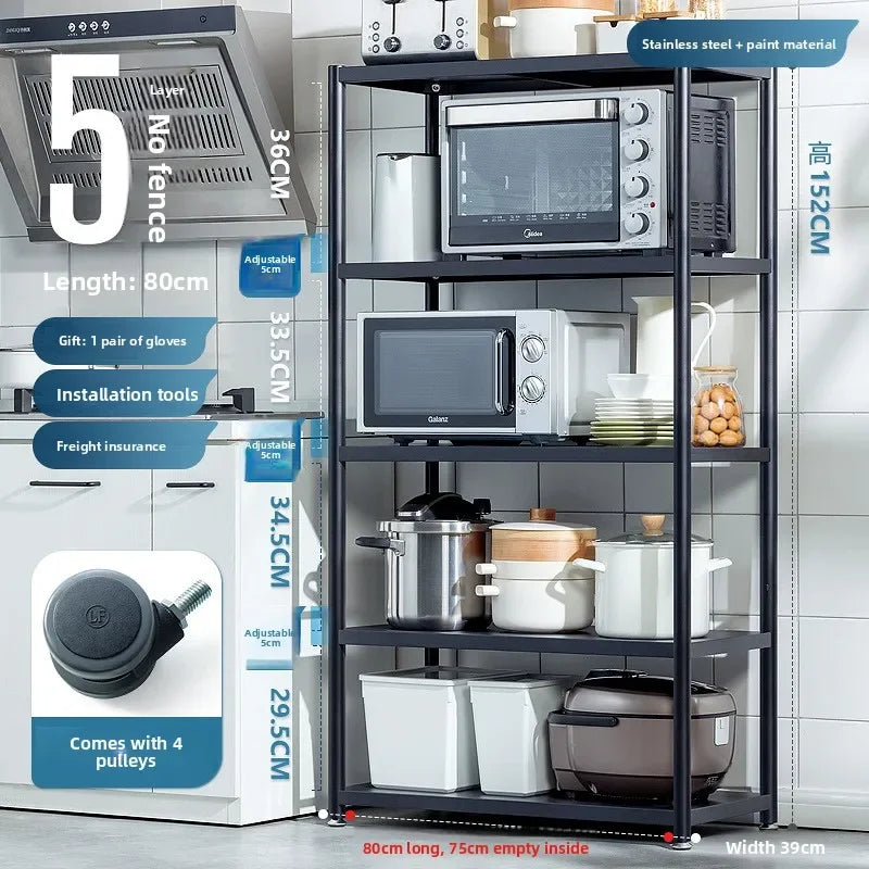 Multi-functional Kitchen storage rack Floor-to-ceiling multi-layer storage rack Stainless steel microwave oven rack Pot rack Oasis Select