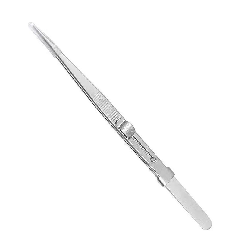16CM Professional High Precision Stainless Steel Jewelry Tweezers Sandblasting DIY Diamond Gem Jewelry Jeweler's Slotted Buckle Oasis Select Straight