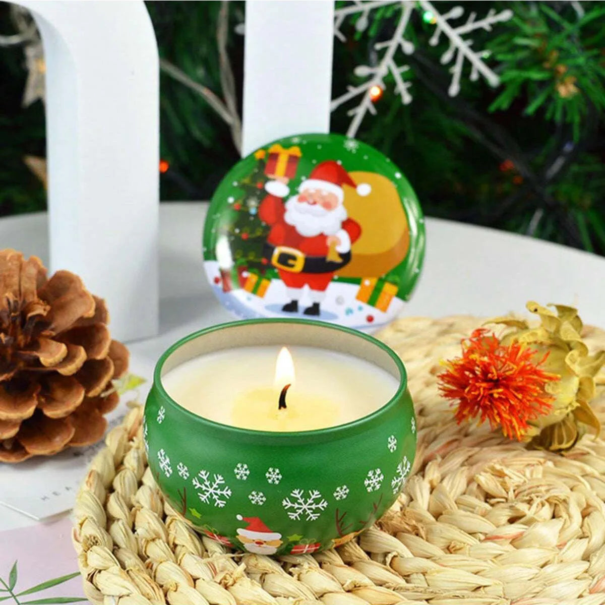 Christmas Atmosphere Aroma Candles Santa Claus Tin Box Plant Formula Aroma Candles Suitable for Bedroom and Living Room Oasis Select Random pattern 1