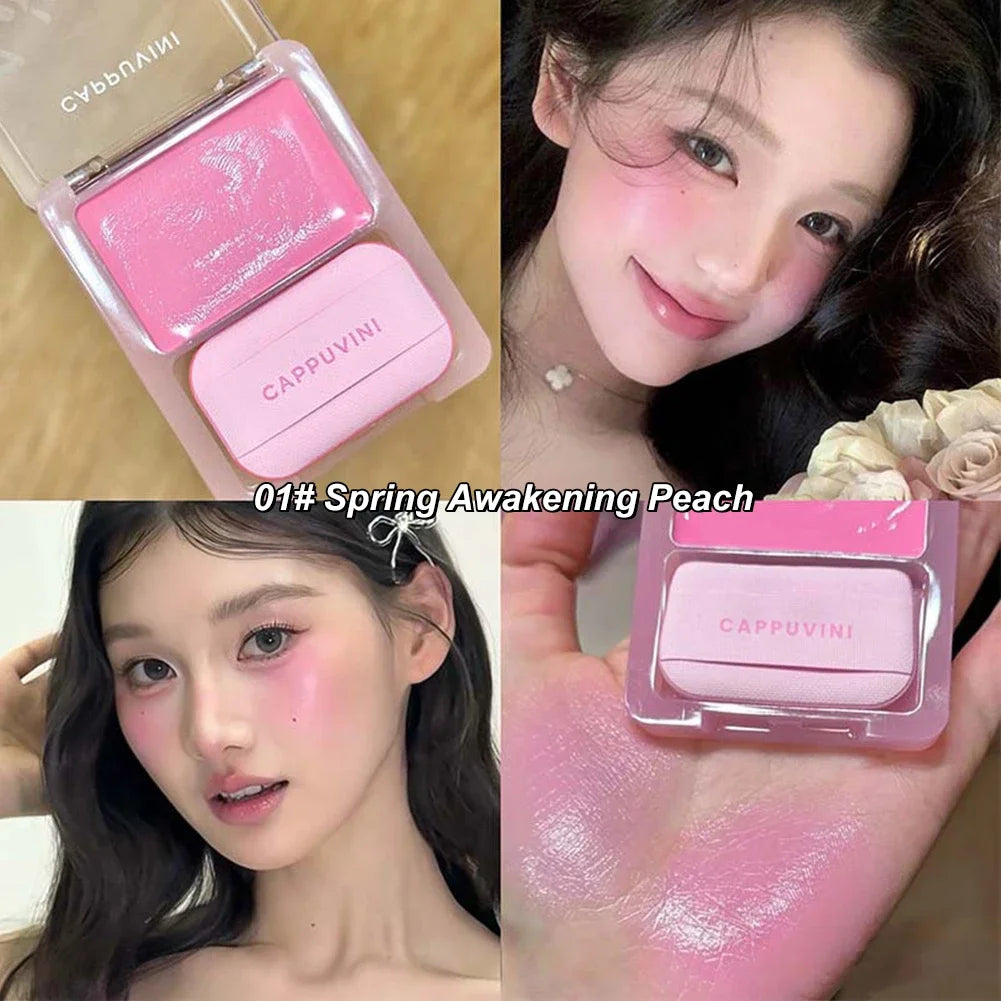 Portable Single Color Cream Blush Cute Gradient Heart Design Comes with Sponge Soft Natural Glow Blush for Daily Makeup Oasis Select 01