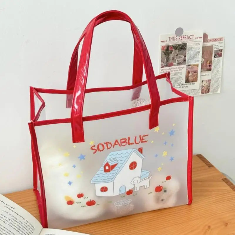 Blue Printed PVC Tote Bag – Waterproof Summer Shopper for Women