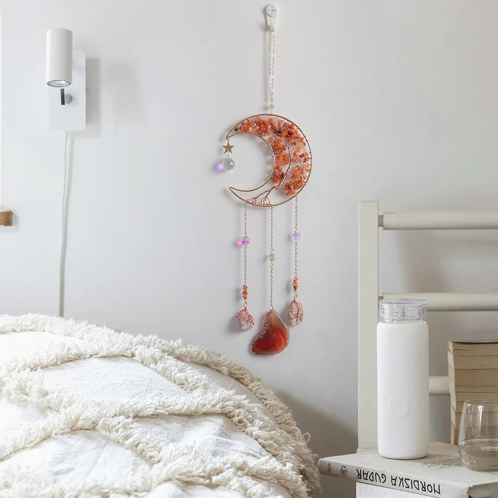 Sun Catcher Decorative Rainbow Natural Wind Chime Room Balcony Sunlight Capture Dream Catcher Crushed Stone Pendant Gift Oasis Select red