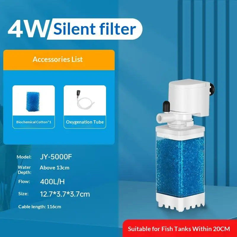 6-in-1 Submersible Aquarium Filter Pump Silent Air Oxygen Aerator Internal Water Pump Wave Maker for Fish Tank 220V Oasis Select 4W