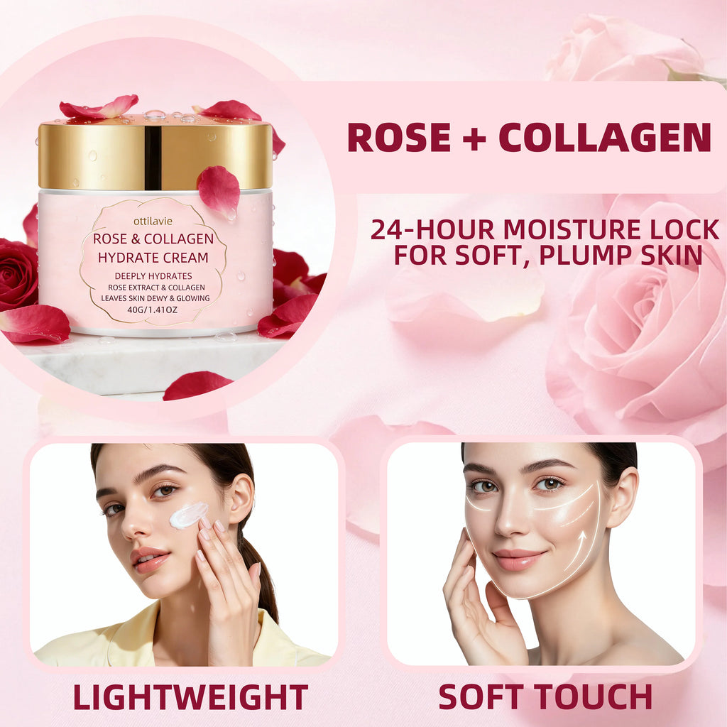 Ottilavie Rose Collagen Hydrate Cream – Plumping & Hydrating Facial Moisturizer, for All Skin Types, Ideal, for Morning & Night Oasis Select