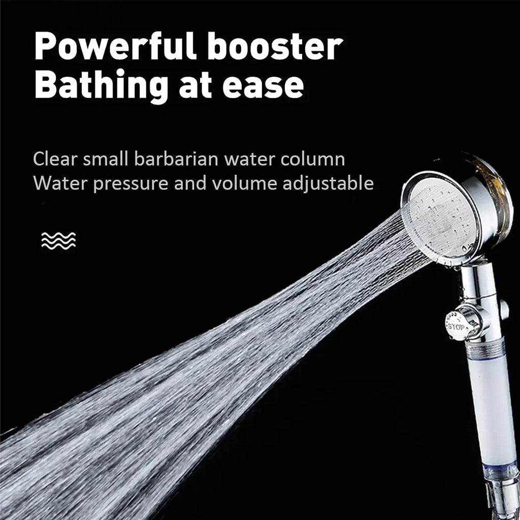 New Propeller Driven Fan Shower Head with Stop Button and Cotton Filter Turbocharged High Pressure Handheld Shower Nozzle Oasis Select