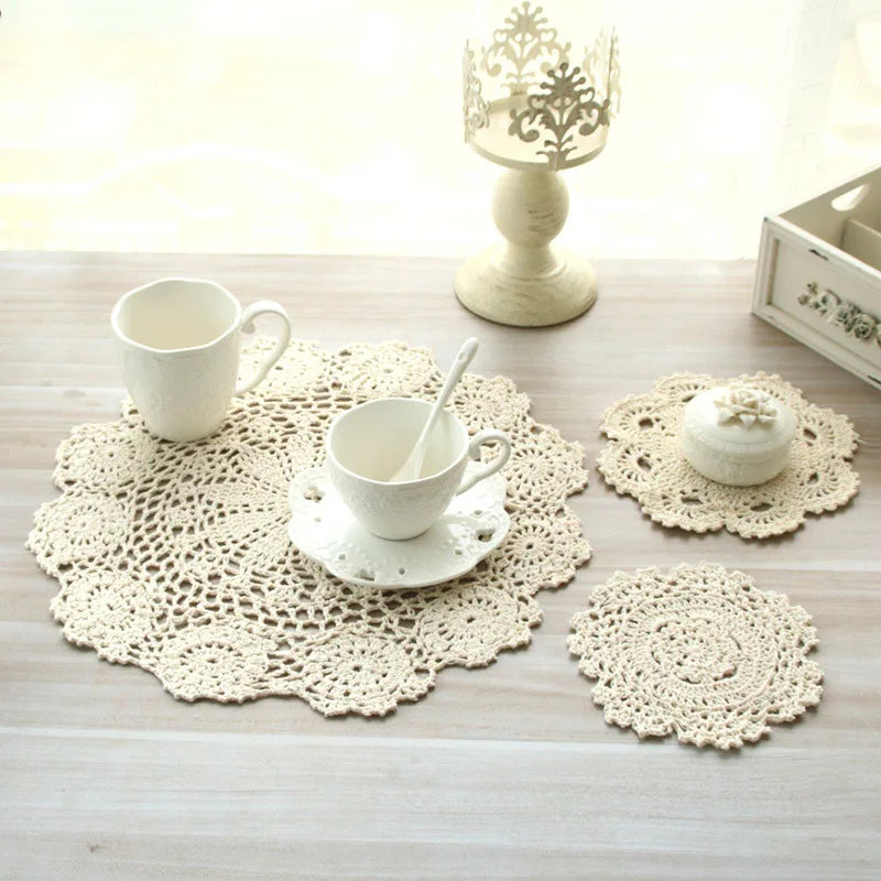 Round Hand Crocheted Doily Vintage Cup Mat Cotton Crochet Table Place Mat Wedding Napkins Cloth Lace Placemats Decorative Oasis Select