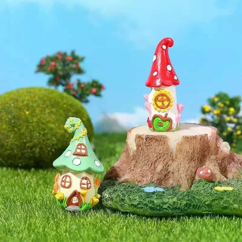 Creative Desktop Craft Ornaments in Mini Fairy Castle Design, Set of 4 Resin Figurines for Micro Landscape Oasis Select