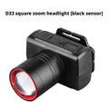 High Brightness LED Headlight with Digital Zoom Outdoor Strong Light Charging Headlight Long Endurance for Camping And Hiking Oasis Select D33 black sensor