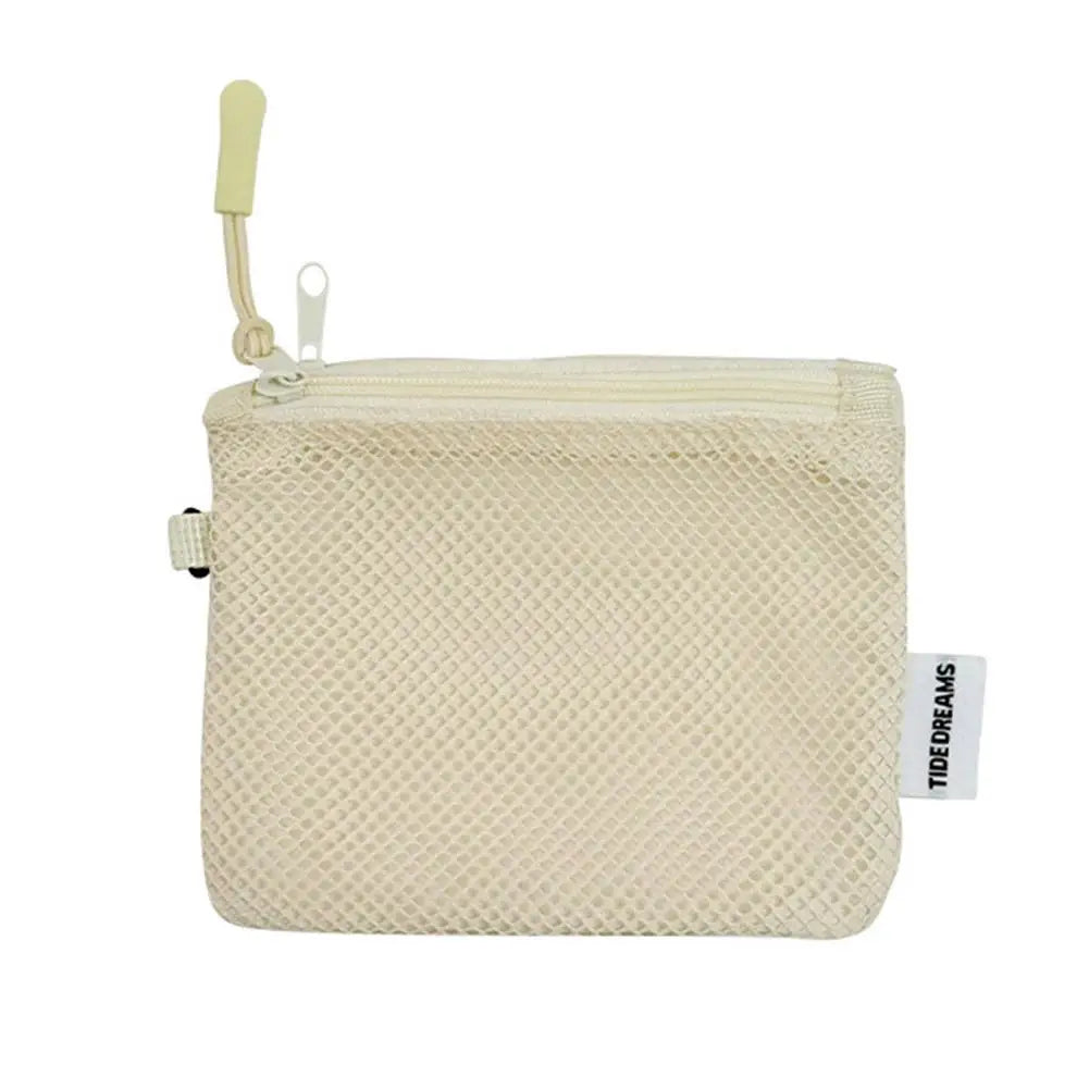 Dual-Layer Mesh Storage Bags Portable Travel Makeup Bag with Zipper Mini Toiletries Cosmetics Organizer Simple Stationery Bag Oasis Select Beige