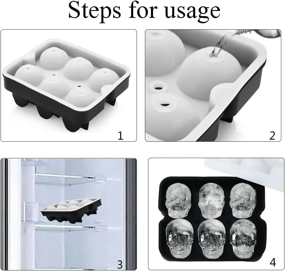 Skull Shape Ice Cube Tray Food Grade Silicone Mold for Cocktail Ice Balls Whiskey Bourbon Drink Freezer Tray Bar Party Supplies Oasis Select