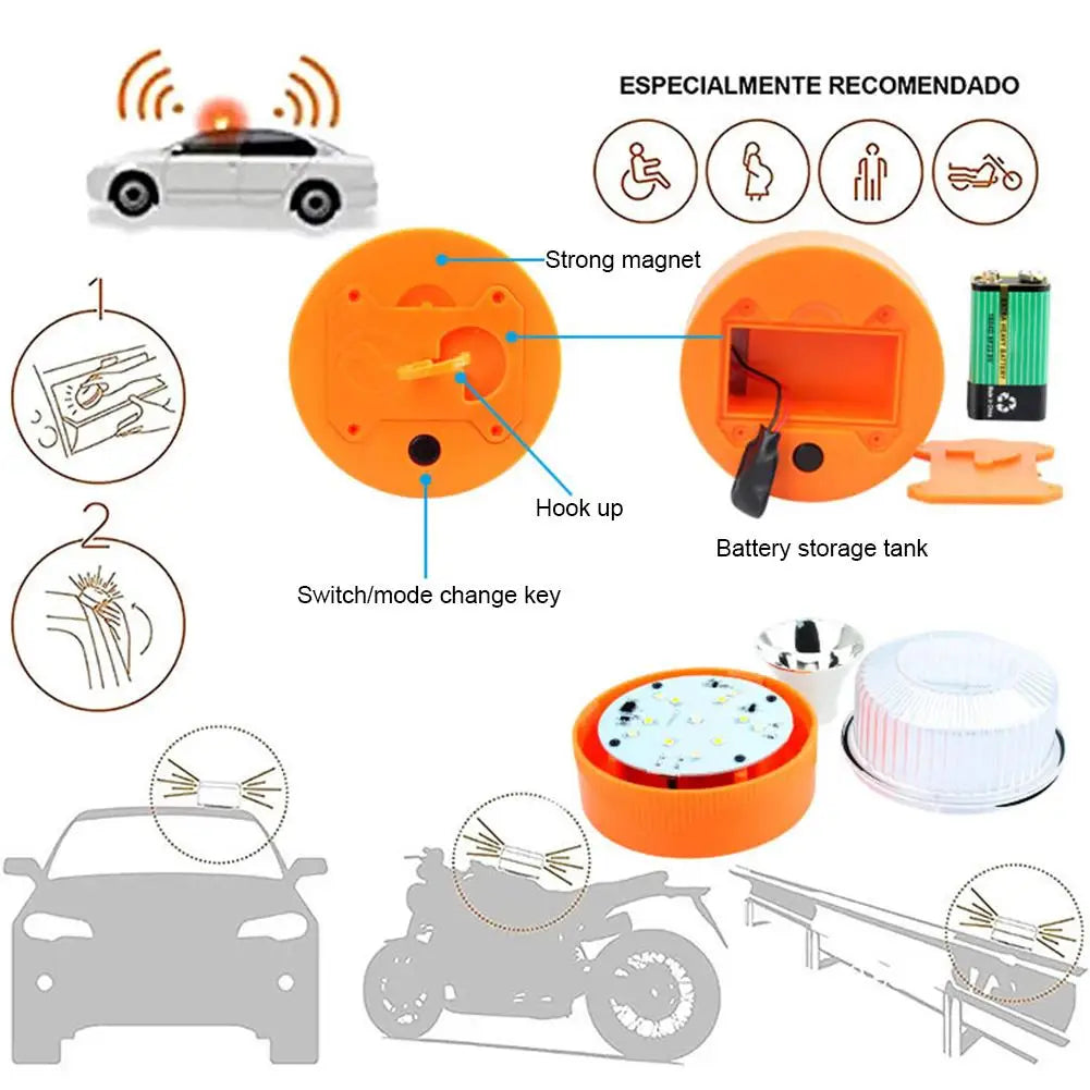 V16 Flashing Light LED White Emergency Light Yellow Car Warning Light Traffic Flash with Battery Bottom Strong Magnetic Oasis Select