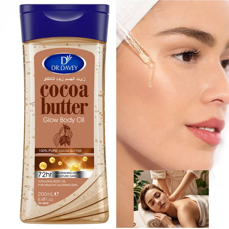 DR.DAVEY Cocoa Butter Glow Body Oil 2×200ml | Skin Moisturizer