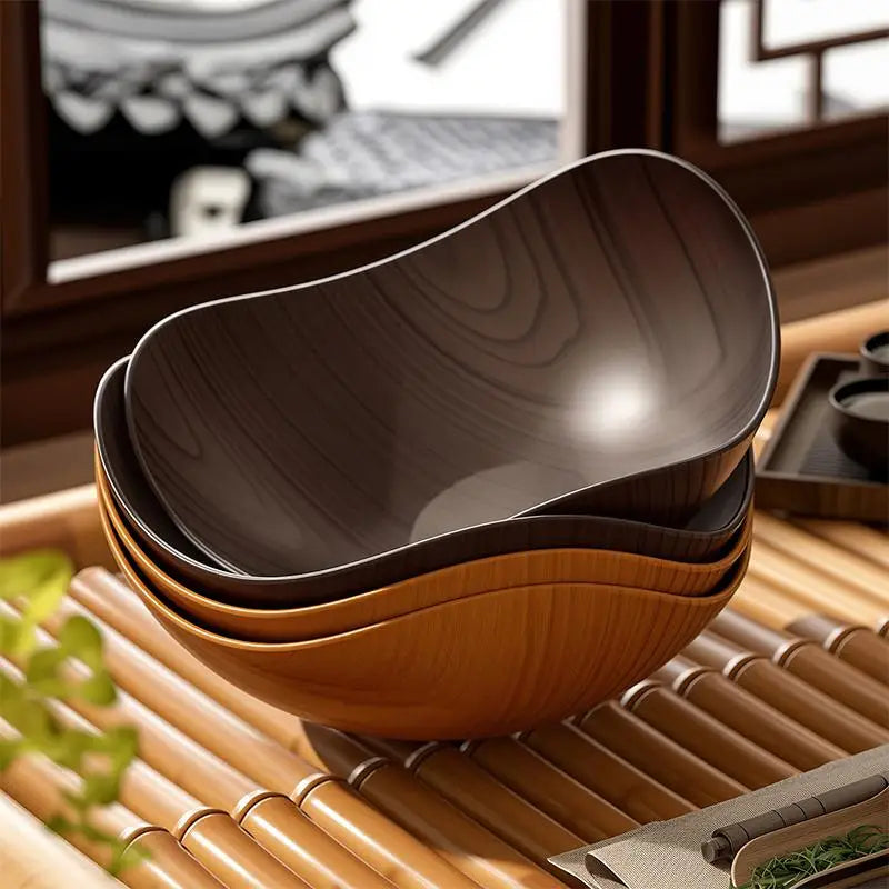 4/8PCS Wood Grain Plastic Bowl - Multifunctional Salad Fruit Candy Container For Party Gathering Table Supplies Oasis Select
