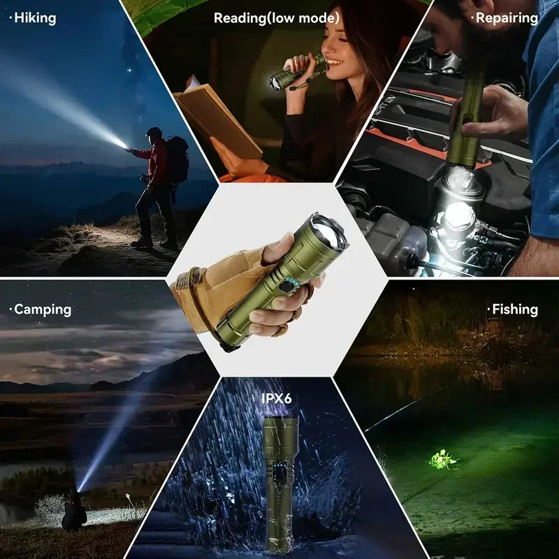 Powerful Flashlight Concentrating Ignition Flashlights Waterproof Type C Rechargeable Lamp Outdoor Camping Adventure Torch Oasis Select