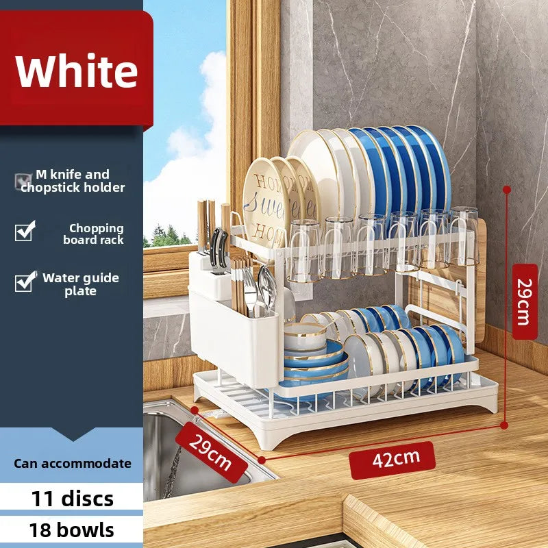 Kitchen Bowl Rack Drain Rack Household Shelf Multifunctional Dishes Storage Box Cupboard Oasis Select White jiahou