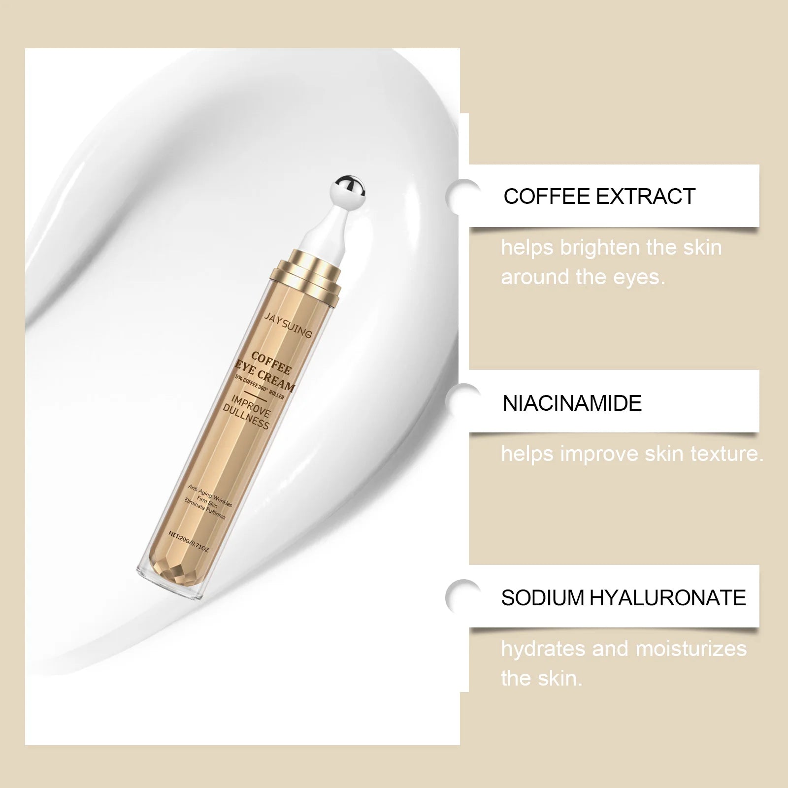 Coffee Eye Cream Roller, Eye Mask & Serum – Dark Circles Eye Care Set Oasis Select