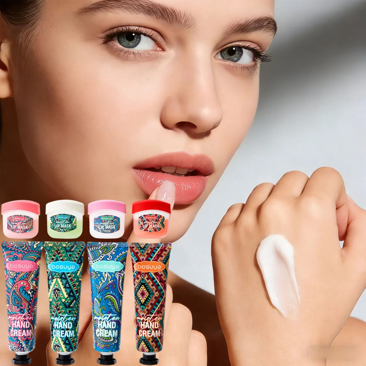 Bosuya 8-Pc Lip Mask & Hand Cream Set – Fruit Flavor Gift Lip & Hand Care Set Oasis Select