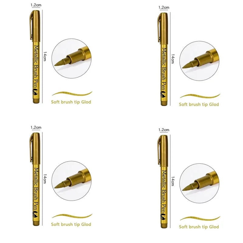 1/2/3pcs Soft Brush Metallic Marker Pens Gold Silver Permanent Art Markers For Glass Ceramics Resin Crafts Scrapbooking Painting Oasis Select 4pcs Brush Gold