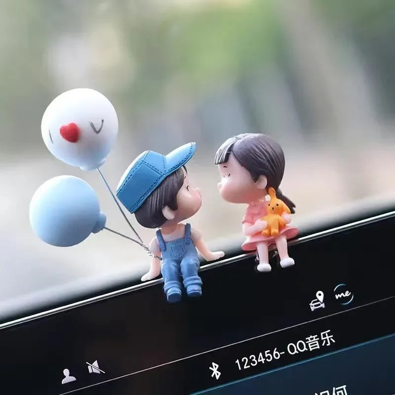 Car accessories, cartoon couple dolls, cute car display screen, balloon decoration, car accessories, men and women's gifts Oasis Select BlueHatblueballoon