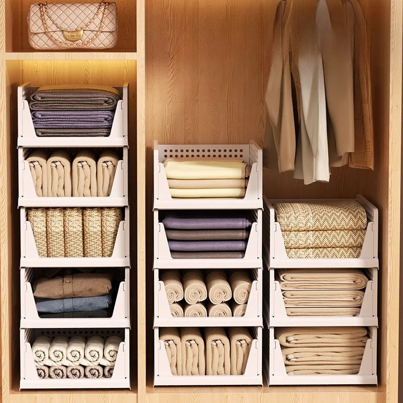 Foldable Storage Basket, Freely Stackable Multi-Layer Heavy-Duty,Stores Snacks/Clothes/Toys, Ideal for Living Room/Bedroom Oasis Select