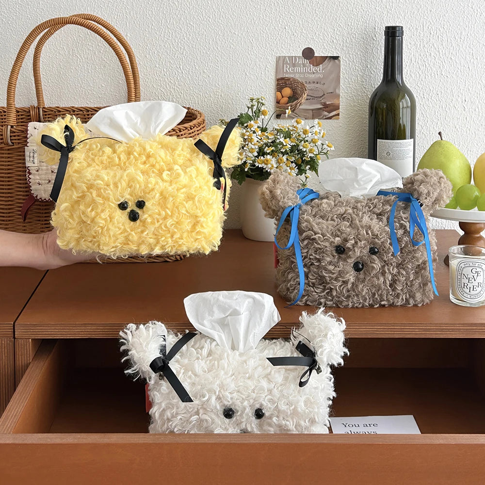 Cute Plush Dog Tissue Box Cover | Puppy Home Desk Decor