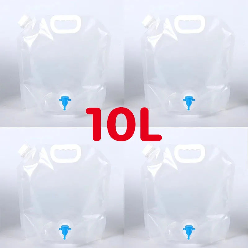1/3/5Pcs 10L Camping Water Bag Portable Folding Water Bucket Large Water Container Outdoor Travel Collapsible Pouch Can Oasis Select Transparent-4PCS