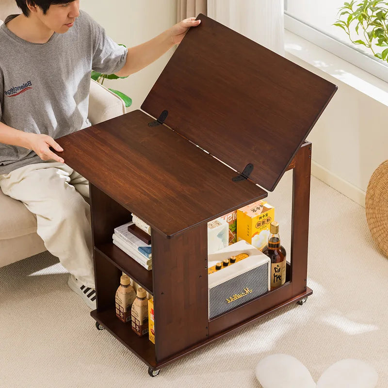 Movable coffee table small apartment folding living room household antique solid wood edge sofa side cabinet Oasis Select