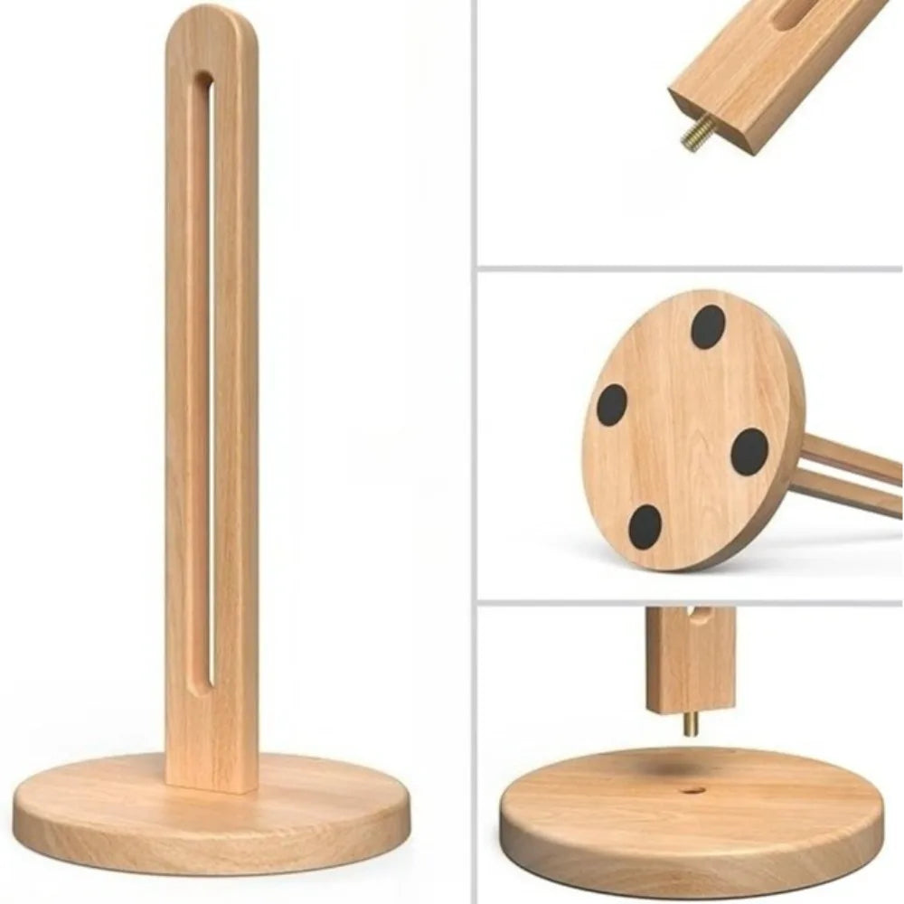 Wooden Vertical Tissue Stand Non Slip Base Countertop Roll Paper Rack Stable Desktop Organizer Household Fitting Practical Oasis Select