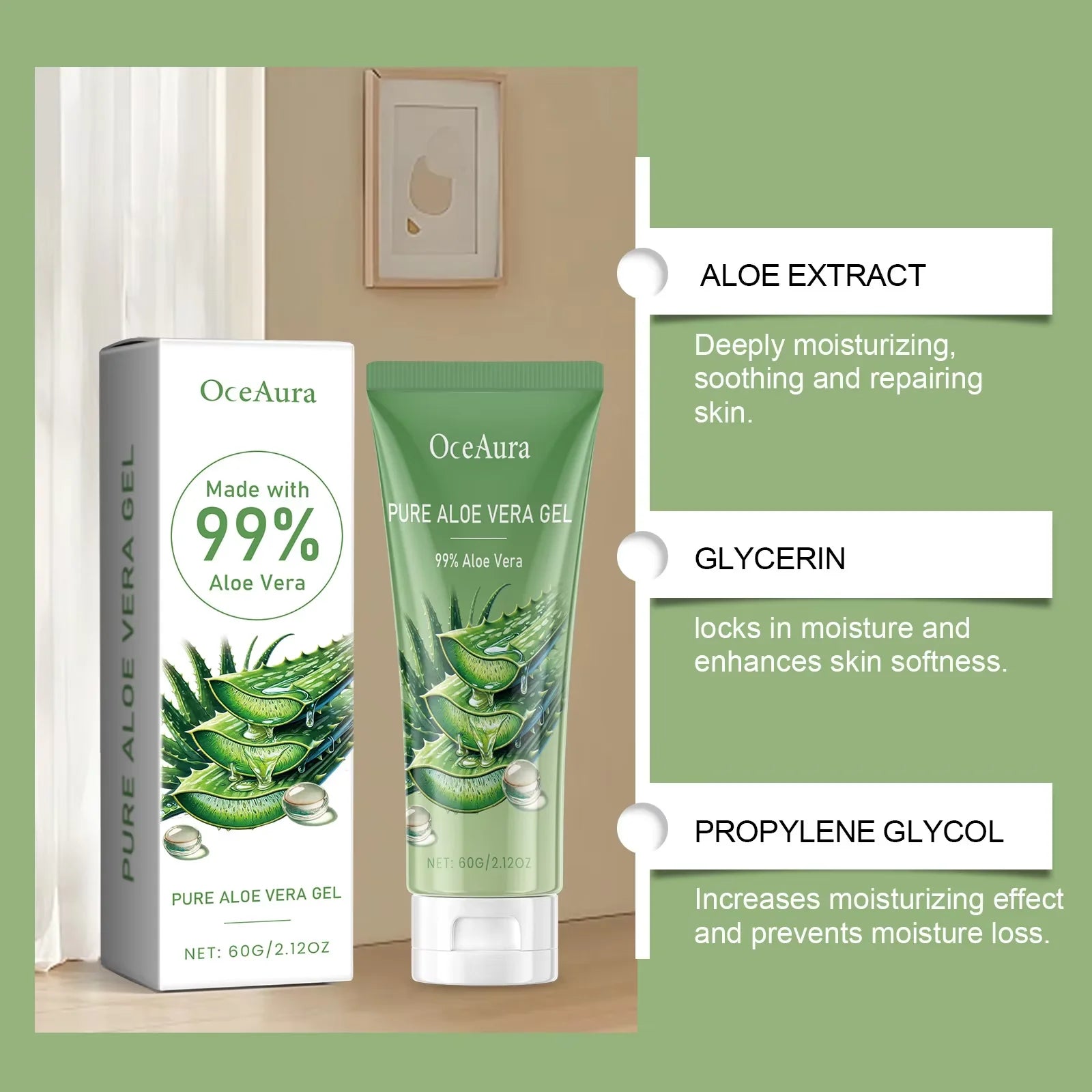 OceAura Aloe Vera Gel – Pore Shrinking, Oil Control & Acne Care Aloe Vera Face Gel Oasis Select