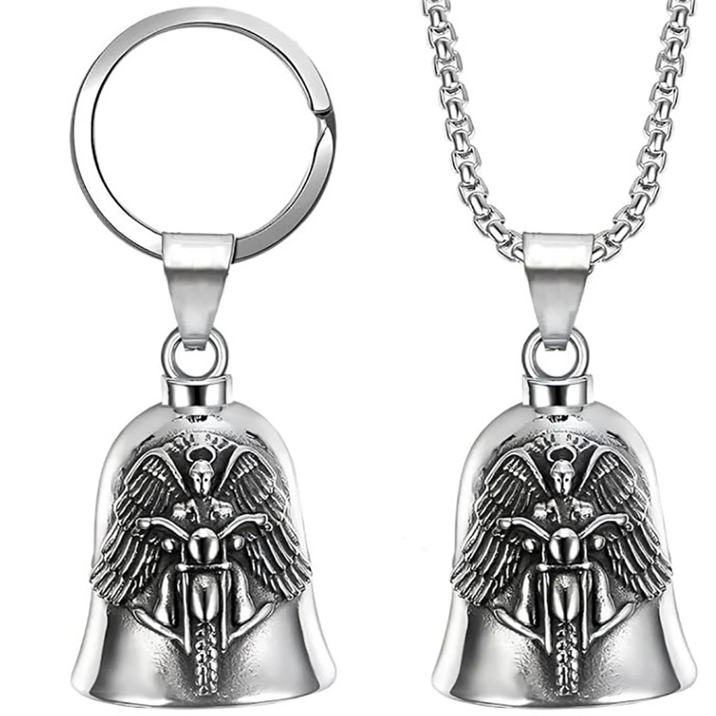 Fashionable Angel Wings Motorcycle Bell Pendant Keychain Punk Rock Men's Riding Party Amulet Exorcism Jewelry Oasis Select