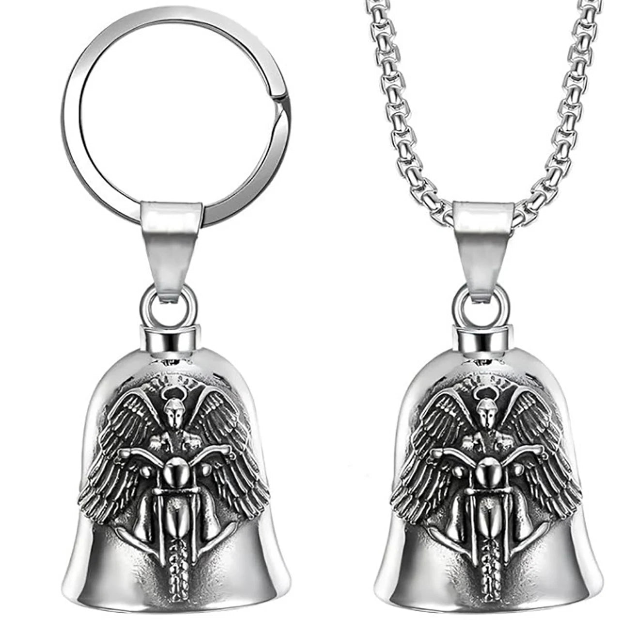 Fashionable Angel Wings Motorcycle Bell Pendant Keychain Punk Rock Men's Riding Party Amulet Exorcism Jewelry Oasis Select