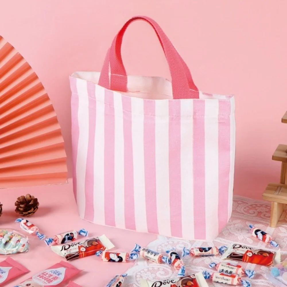 Colorful Striped Canvas Bag Large Capacity Handbag Children's Birthday Gift Bags Women Shopping Handbags Commuter Bento Tote Bag Oasis Select Pink 1 other