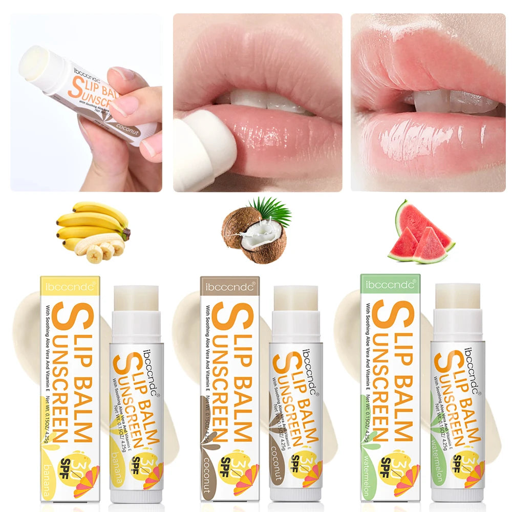 1 Piece Sunscreen Lip Balm SPF 30 UVA Protection Lips Moisturizer Watermelon Coconut Banana Flavor Colorless Lipstick Sun Care Oasis Select