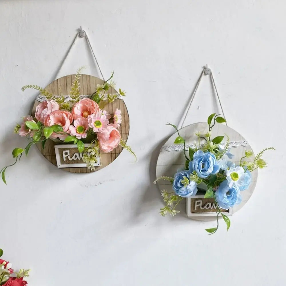 Wood Wall Decoration Flower Basket Round Wall Mounted Wall Hanging Planter Decorative Wall Hanging Flower Pots Indoor Decoration Oasis Select