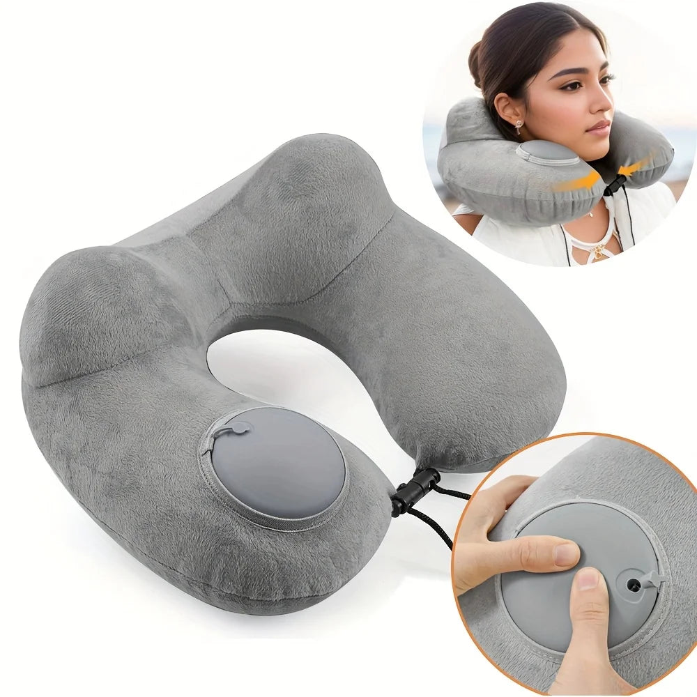 1pc Press And Inflate Portable Neck Pillow, Detachable For Cleaning, Suitable For Outdoor Travel, Business Travel, And Camping Oasis Select