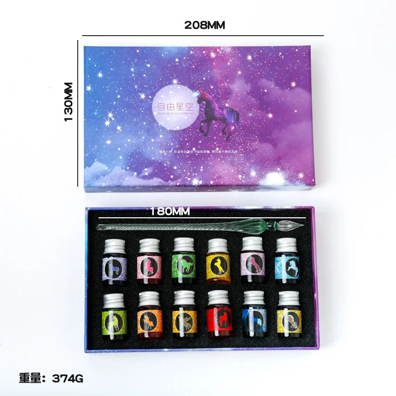 Free Starry Sky Pen Glass Pen Gradient Color Gift Set Dip Pen Business Gift Pen Student Crystal Pen Oasis Select 13