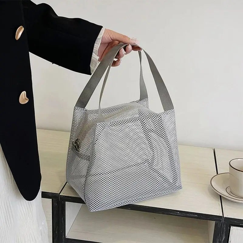 New Large Capacity Mesh Bag with handle Travel Toiltery Makeup Bag Portable Beach Bag Cosmetic Zipper Pouch Oasis Select