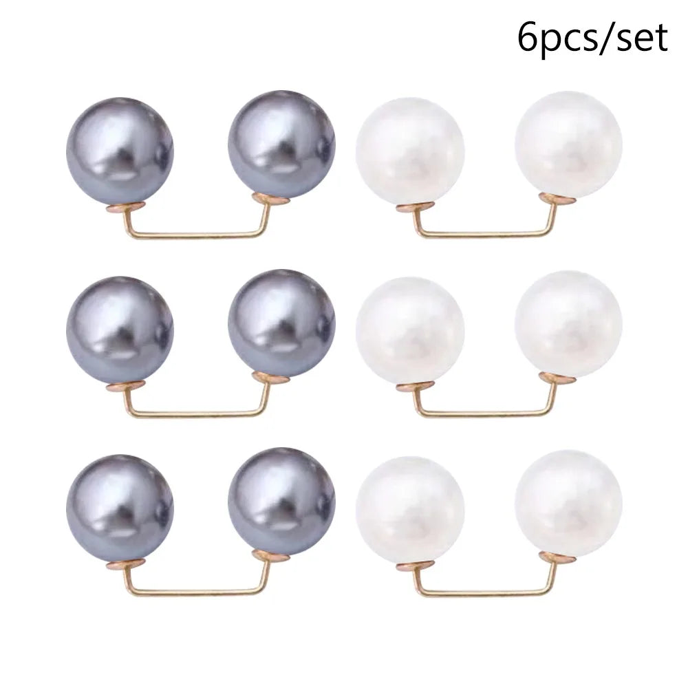 3/6/8PCS Double Head Pin Pearl Brooch Adjustable Collar Clip DIY Sewing Waist Fastening Pins Non-Slip Multi-Purpose Oasis Select Style 3