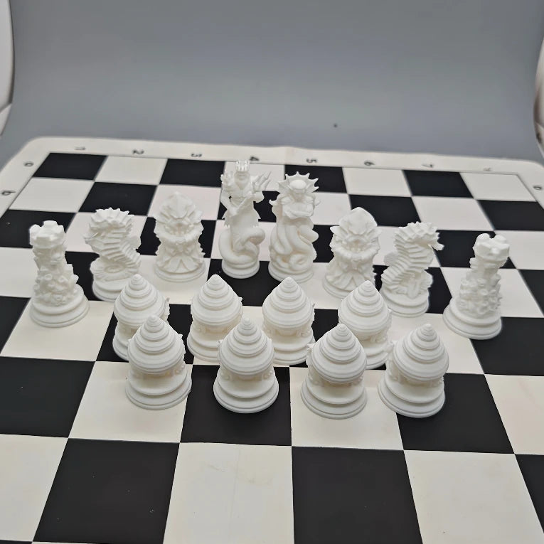 16PCS Ocean Myth Chess Figurines 3D Printed Deep Sea Theme Chess Set Coral Sculpture Tabletop Game Decor Desk Art Ornament Oasis Select White