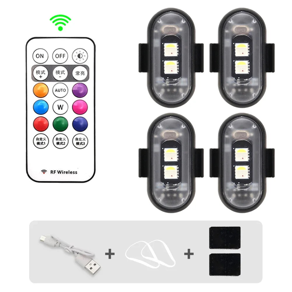 Motorcycle RGB LED Strobe Lights 8 Colors LED Flash Position Wireless Light Aircraft Airplane Helicopter Warning Signal Lights Oasis Select 4PCS
