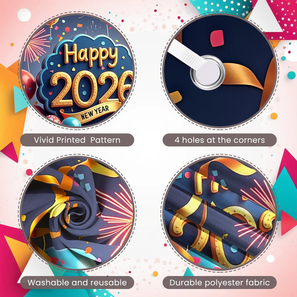Happy New Year 2026 Party Decoration Backdrop New Year Champagne Clock Christmas Banner New Year Party Supplies Photo Background Oasis Select