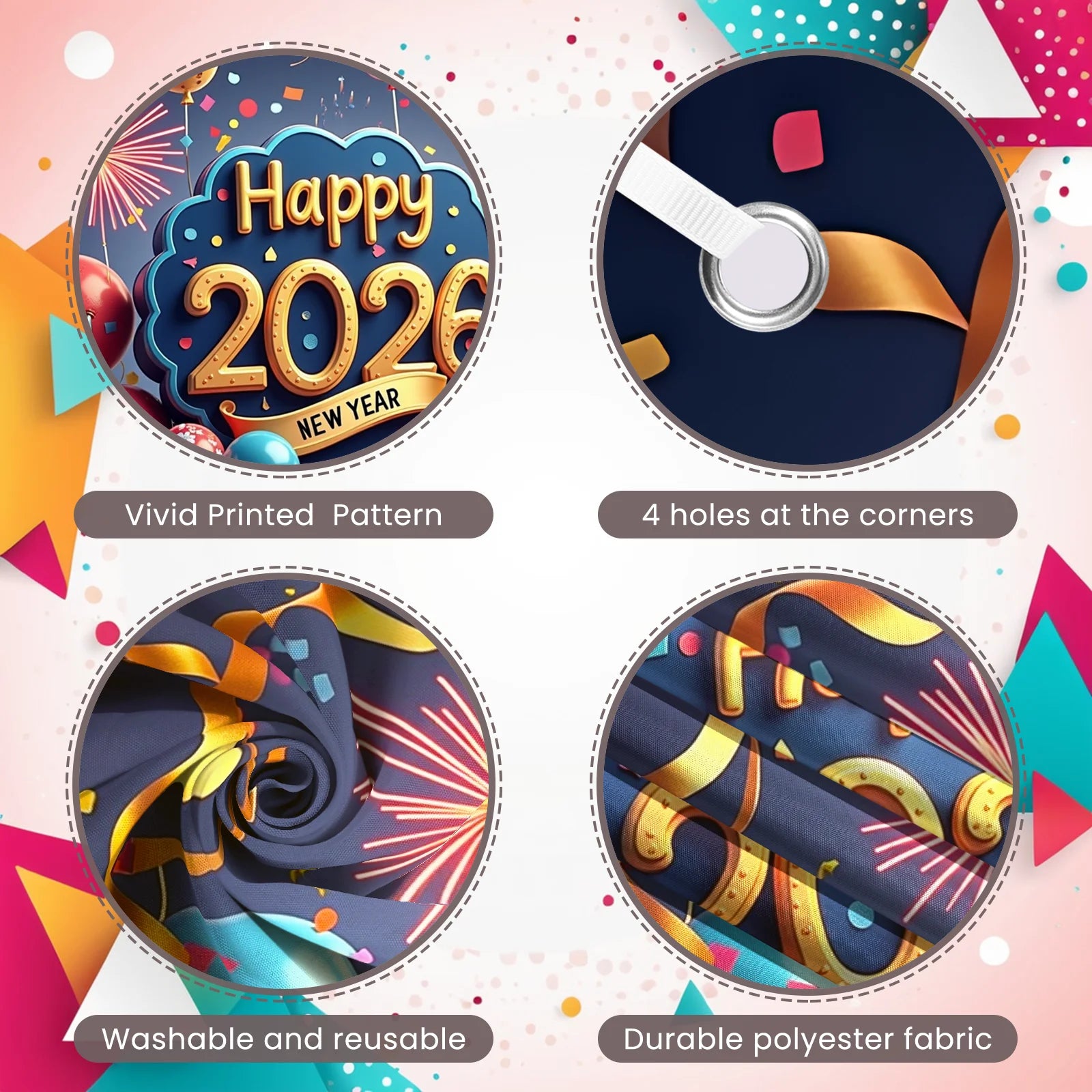 Happy New Year 2026 Party Decoration Backdrop New Year Champagne Clock Christmas Banner New Year Party Supplies Photo Background Oasis Select