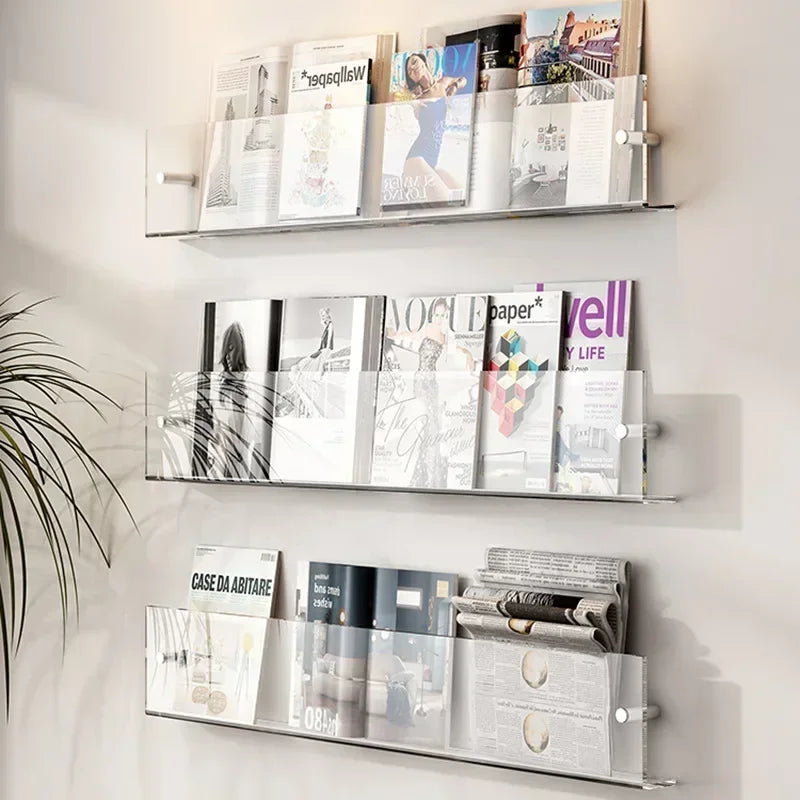 Acrylic Wall Mounted Bookshelf – Transparent Book & Magazine Rack