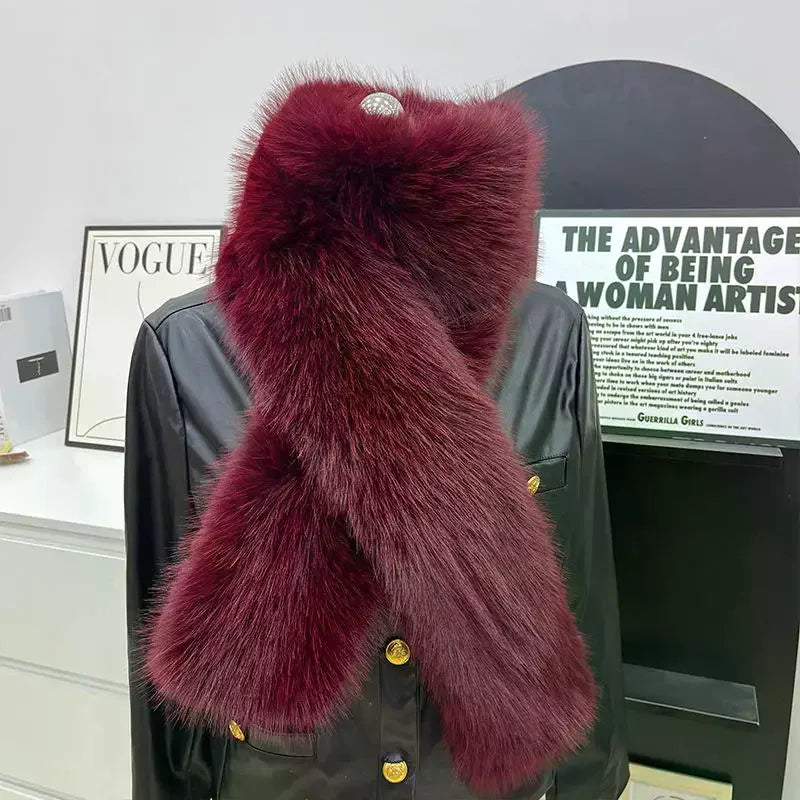 Women's Faux Fur Long Scarf – Fluffy Plush Winter Wrap Shawl